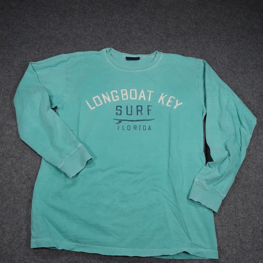 Breezin Up Longboat Key Surf Florida Long Sleeve T-Shirt Teal Green Mens Large